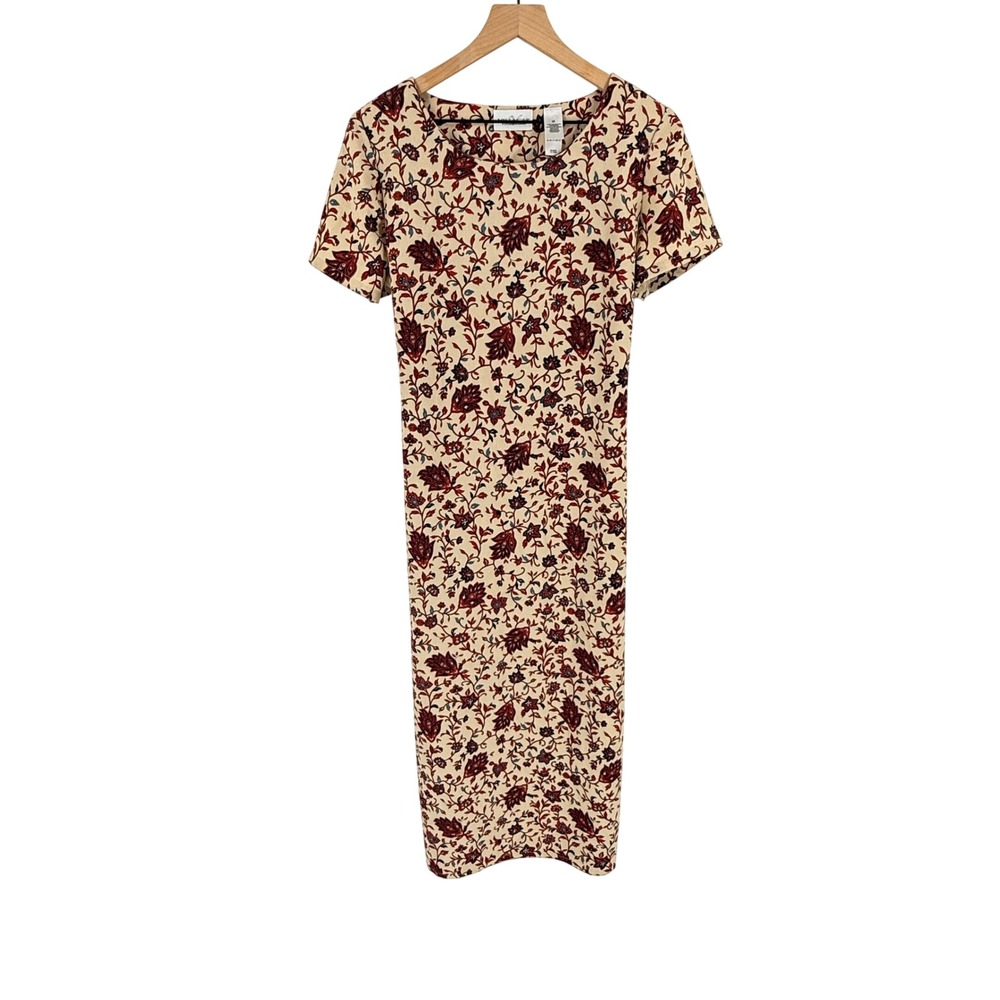 Vintage 90s Villager Midi Dress Floral Tie Back Size M Cottagecore Americana‎
